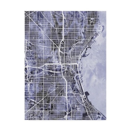 Trademark Fine Art Michael Tompsett 'Milwaukee Wisconsin City Map Watercolor Blue' Canvas Art, 18x24 MT02363-C1824GG